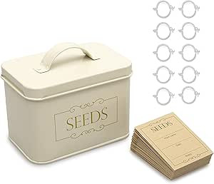 Gebrent Seed Storage Box - Cream Powder Coated Galvanized Steel Container with Lid - Complete wit... | Amazon (US)