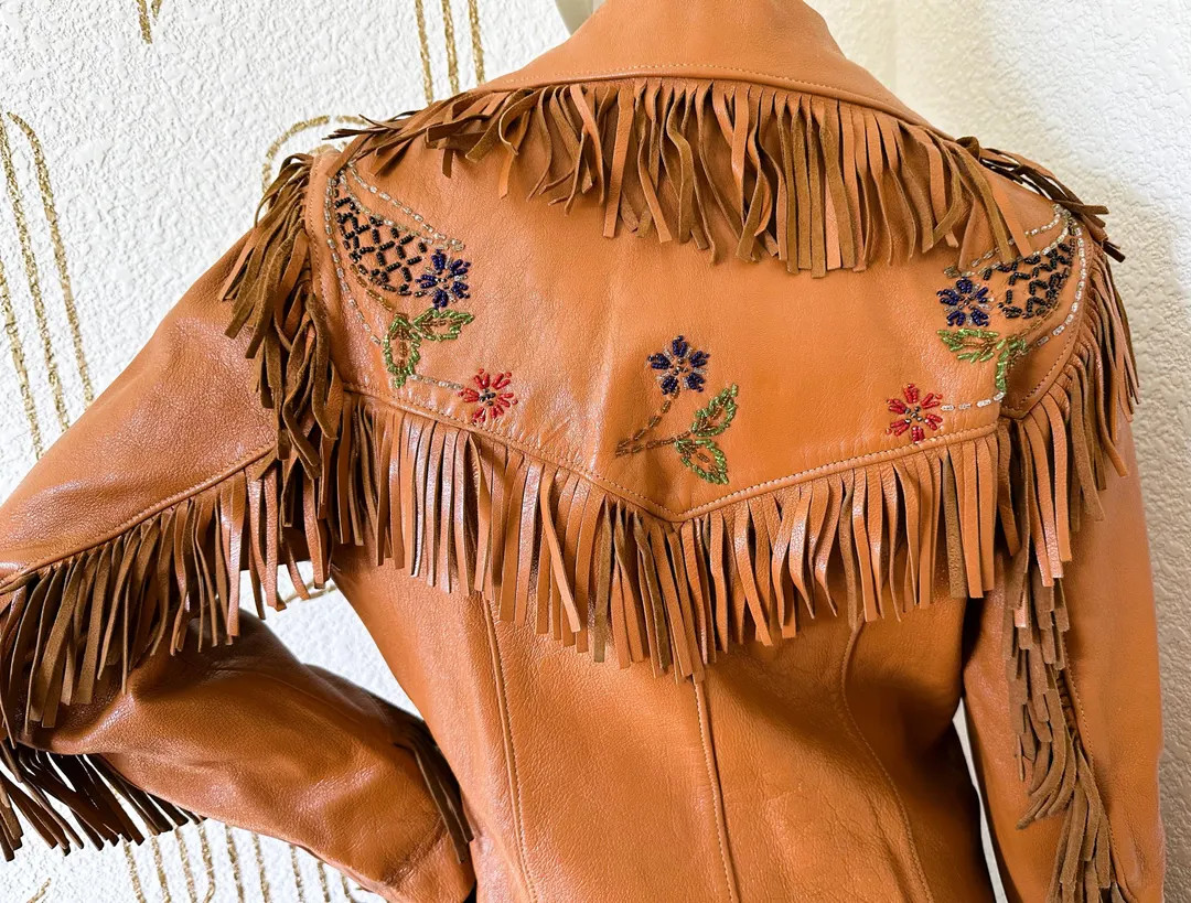Vintage Beaded Leather Fringed Jacket, Chris Line Originals, 1940s Boho - Etsy | Etsy (US)
