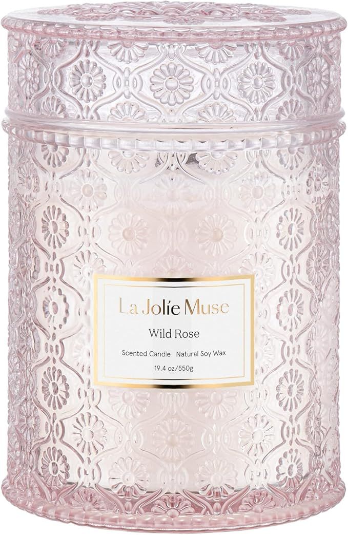 LA JOLIE MUSE Candle Gift for Women, Valentines Day Gifts for Her, Rose Scented Candle, Wood Wick... | Amazon (US)