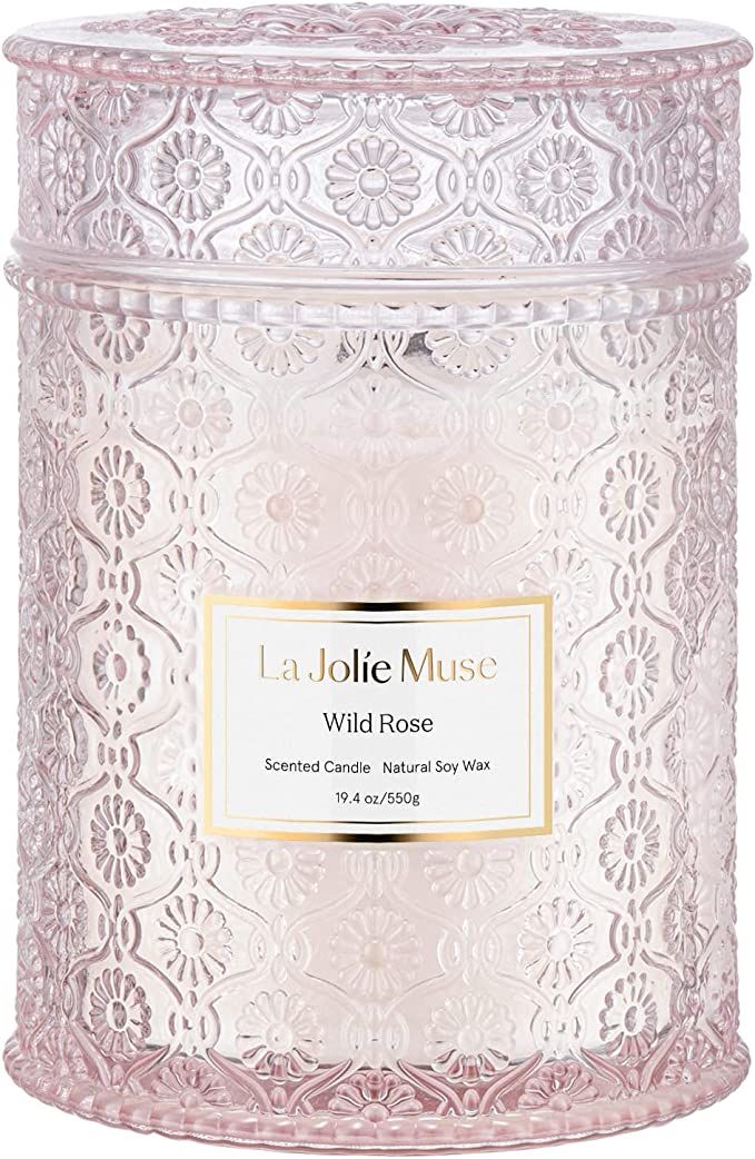 LA JOLIE MUSE Candle Gift for Women, Valentines Day Gifts for Her, Rose Scented Candle, Wood Wick... | Amazon (US)