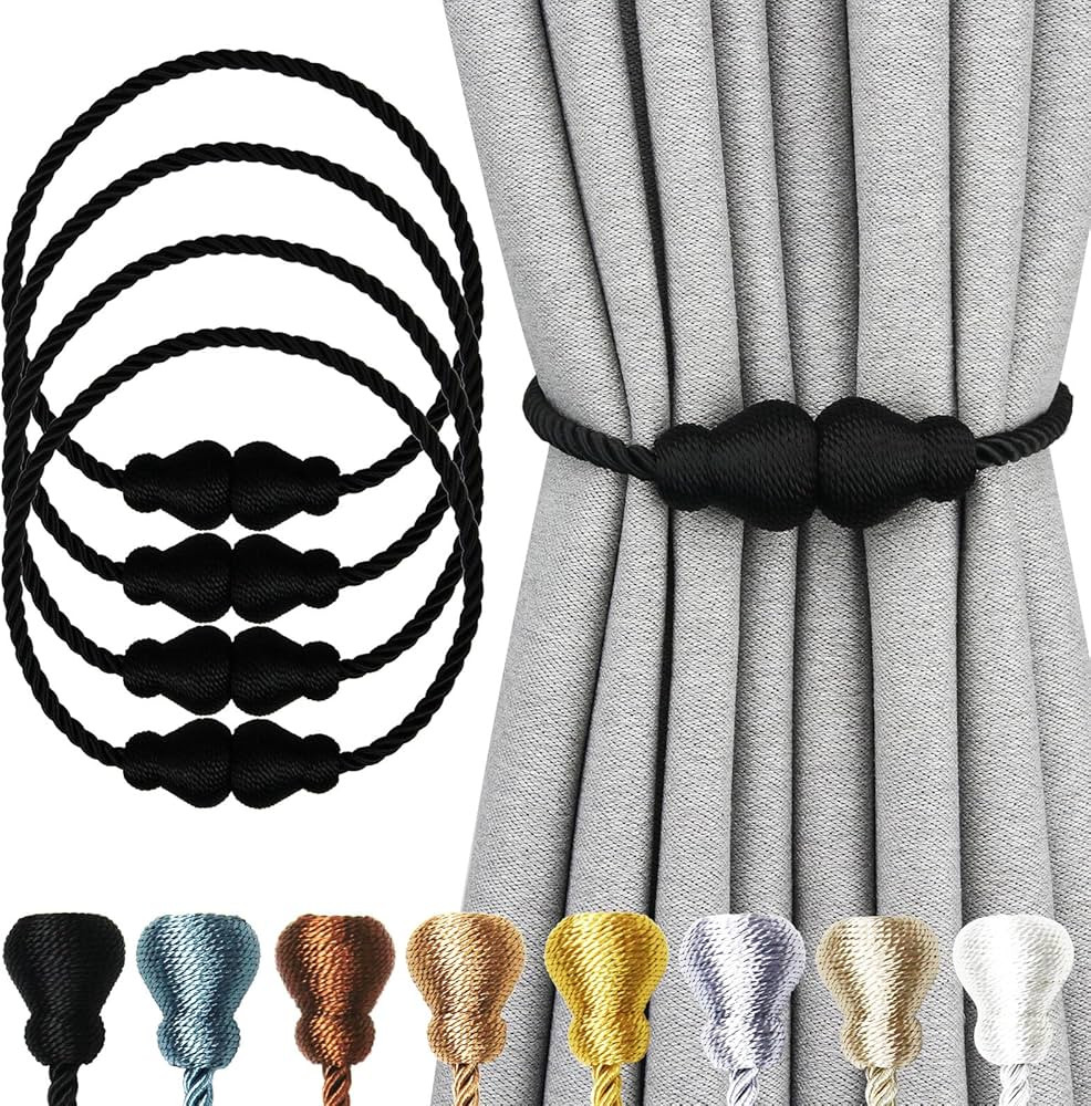 Magnetic Curtain Tiebacks 4Pack Outdoor Curtain Tie Backs Rope Decorative Magnetic Curtain Holder... | Amazon (US)