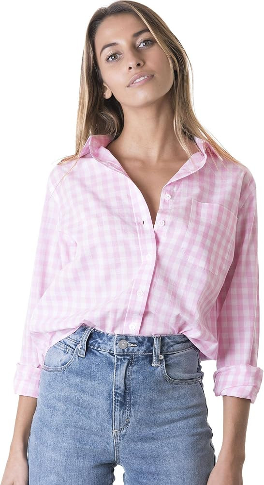 CAMIXA Women's Gingham Shirt Checkered Casual Long Sleeve Button Down Plaid Top | Amazon (US)