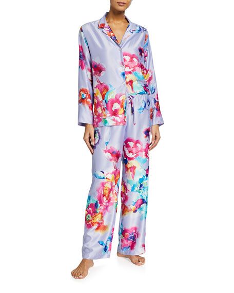Natori Peonia Floral Print Satin Pajama Set | Neiman Marcus