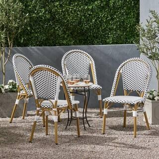 Noble House Elize Bamboo Print Finish Patterned Faux Rattan Outdoor French Bistro Chair (4-Pack) ... | The Home Depot