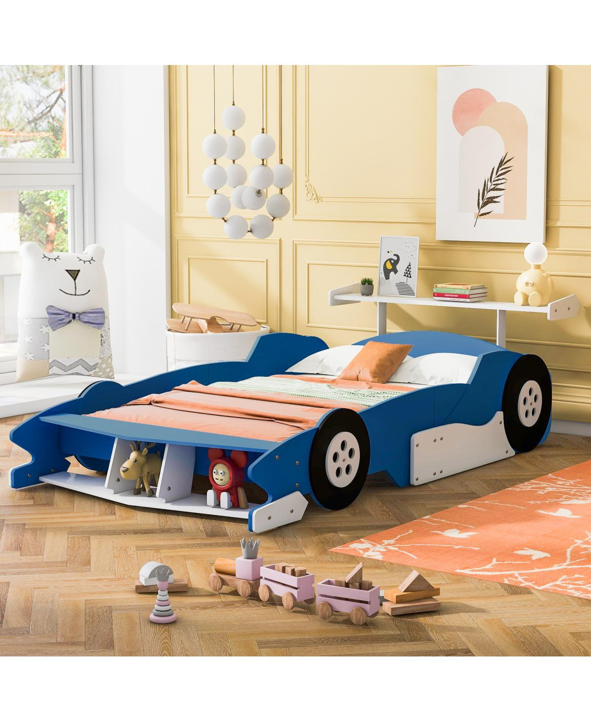 Streamdale Furniture Race Car-Shaped Platform Bed with Wheels - Blue | Macy's