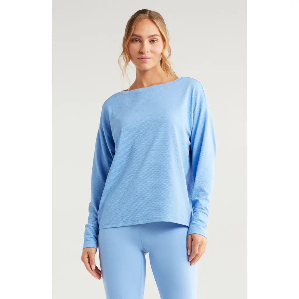 Zella Textured Equilibrium Long Sleeve T-Shirt in Blue Azurine at Nordstrom, Size Small | Nordstrom