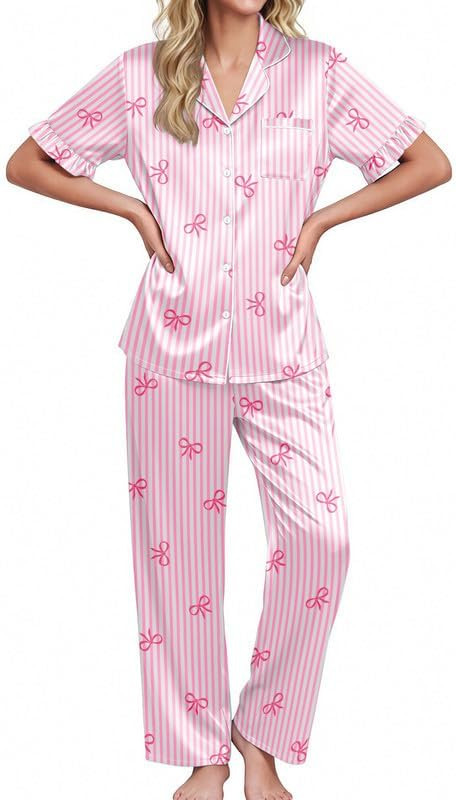 Ekouaer Womens Silk Pajamas for Womens Sets Satin Pjs 2 Piece Button Up Loungewear Short Sleeve S... | Amazon (US)