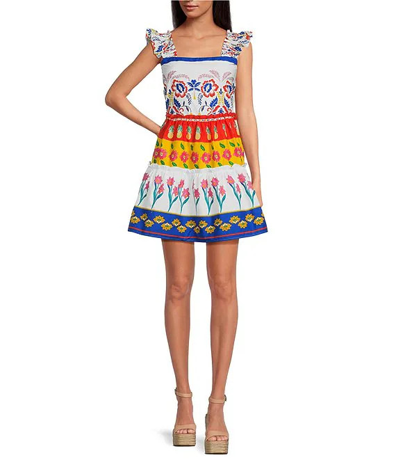 Sugarlips Mixed Print Square Neck Sleeveless Ruffle Tiered Dress | Dillard's | Dillard's