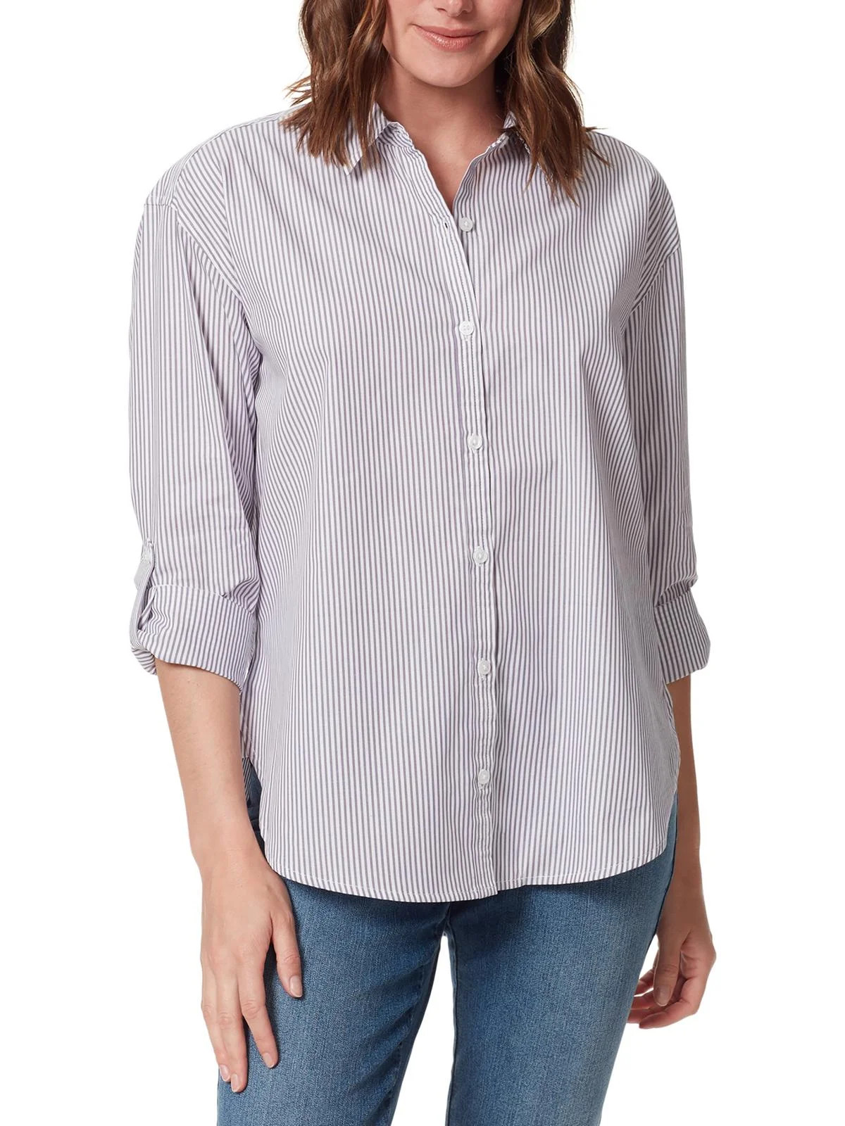 Gloria Vanderbilt Womens Amanda Striped Collared Button-Down Top - Walmart.com | Walmart (US)