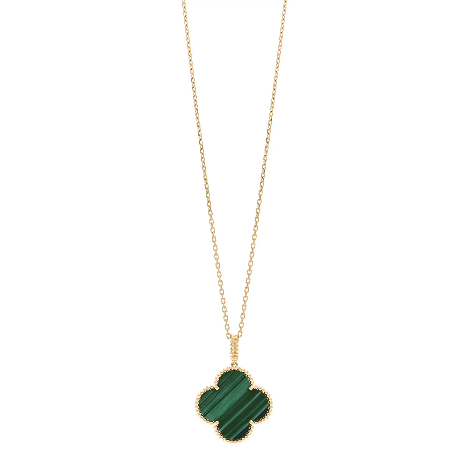 18K Yellow Gold Malachite Magic Alhambra Pendant Necklace | FASHIONPHILE (US)