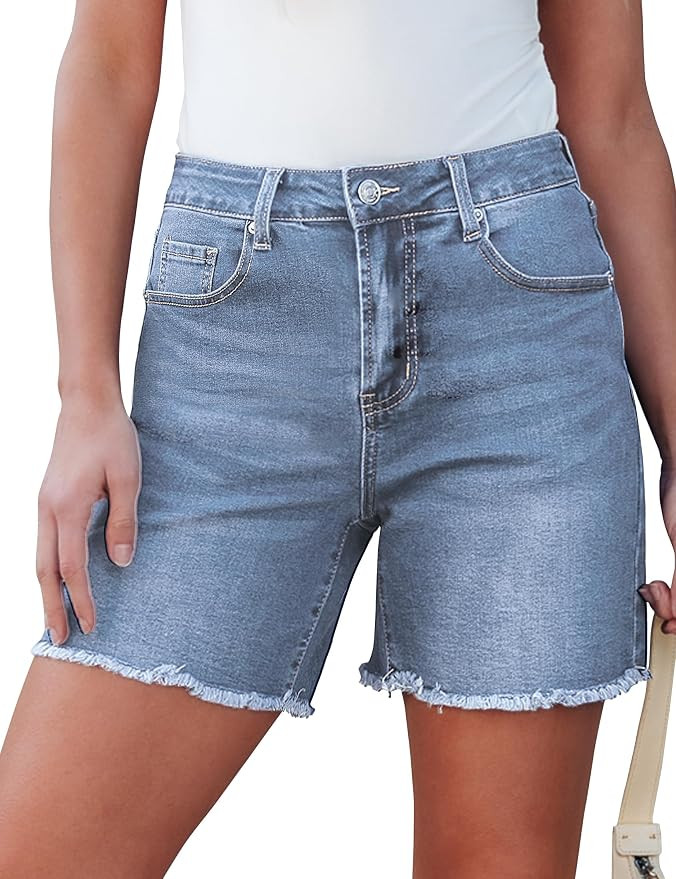 luvamia FleXclusive Jean Shorts for Women Trendy High Waisted Stretchy Denim Summer Raw Hem Mom L... | Amazon (US)
