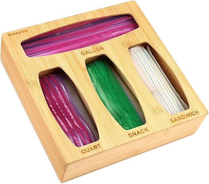 Bamboo Ziplock Plastic Bag Storage Organizer for Kitchen Drawer, Baggie Organizer Compatible with... | Amazon (US)