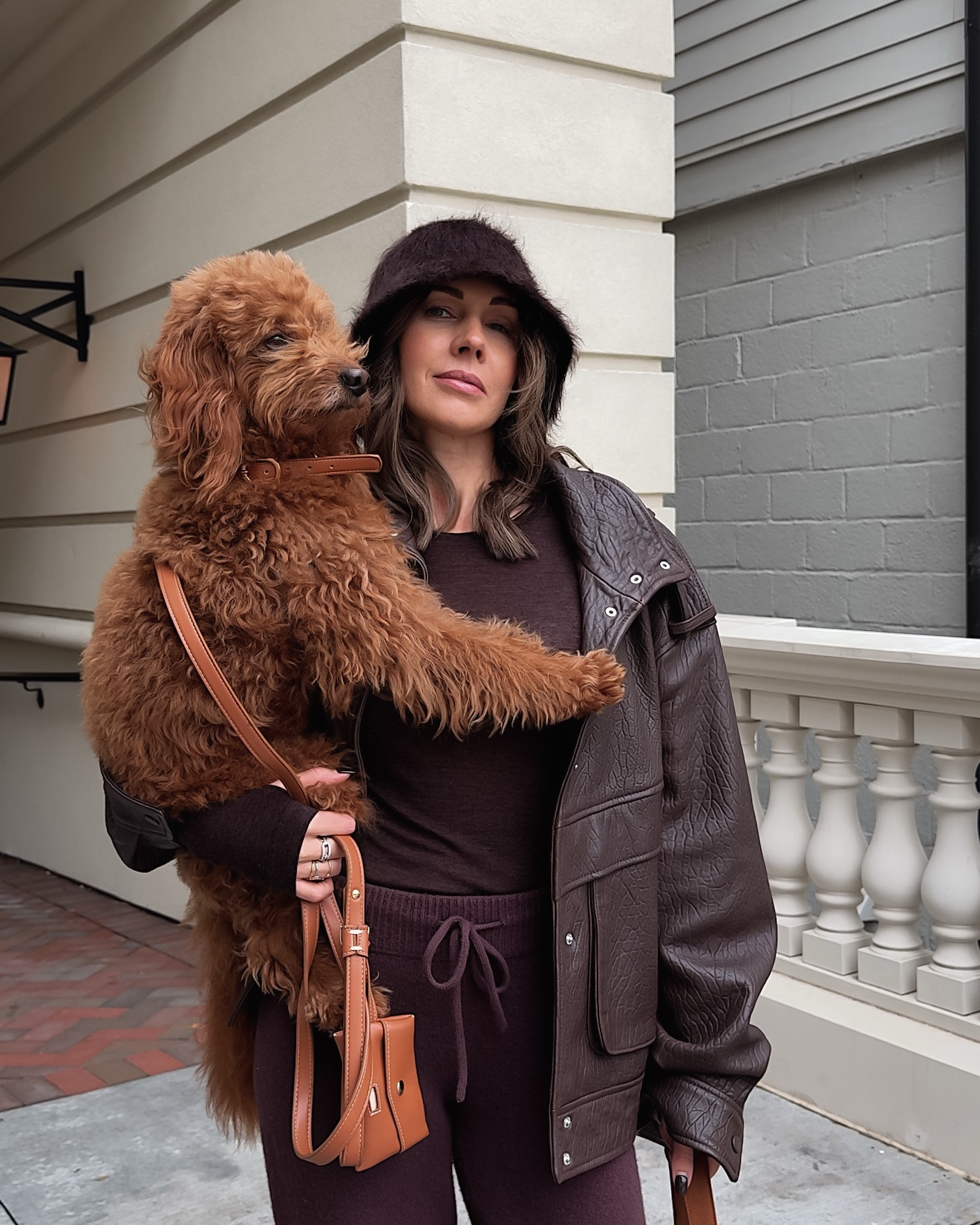 Cozy fits.
Leather and knits never fails.
Warm, Stylish and comfortable.
#letherjacket#uggs#knitpants#buckethat#fallknits#brownjacket#tatianaharkins

#LTKU #LTKSeasonal #LTKStyleTip