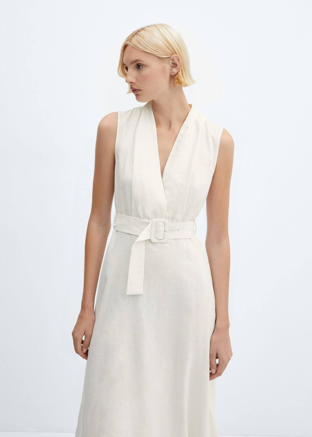 Belt linen dress -  Women | Mango USA | MANGO (US)