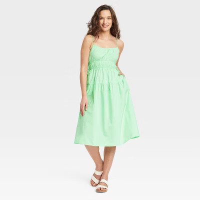Women's Cinched Waist Midi Sundress - Universal Thread™ Green XS | Target