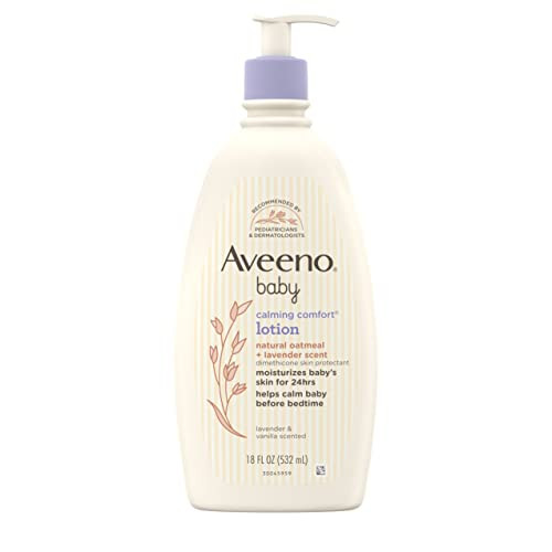 AVEENO BABY Calming Comfort Moisturizing Lotion with Relaxing Lavender & Vanilla Scents, Non-Greasy Body Lotion with Natural Oatmeal & Dimethicone, Paraben- & Phthalate-Free, 18 fl. Oz | Amazon (US)