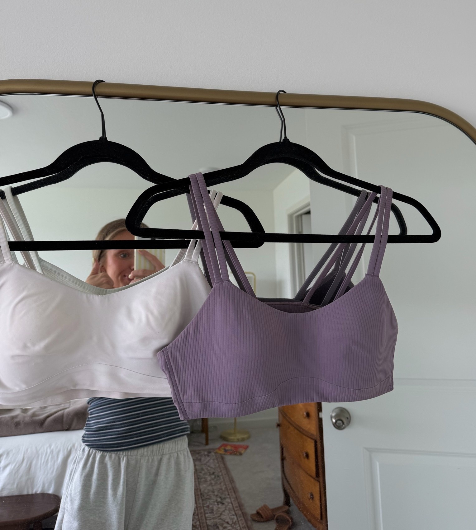 My favorite non nursing nursing bra and just regular everyday bra!! It’s what I wear with my old navy tanks 🥰 I would say size up if in between sizes! I wear a 6