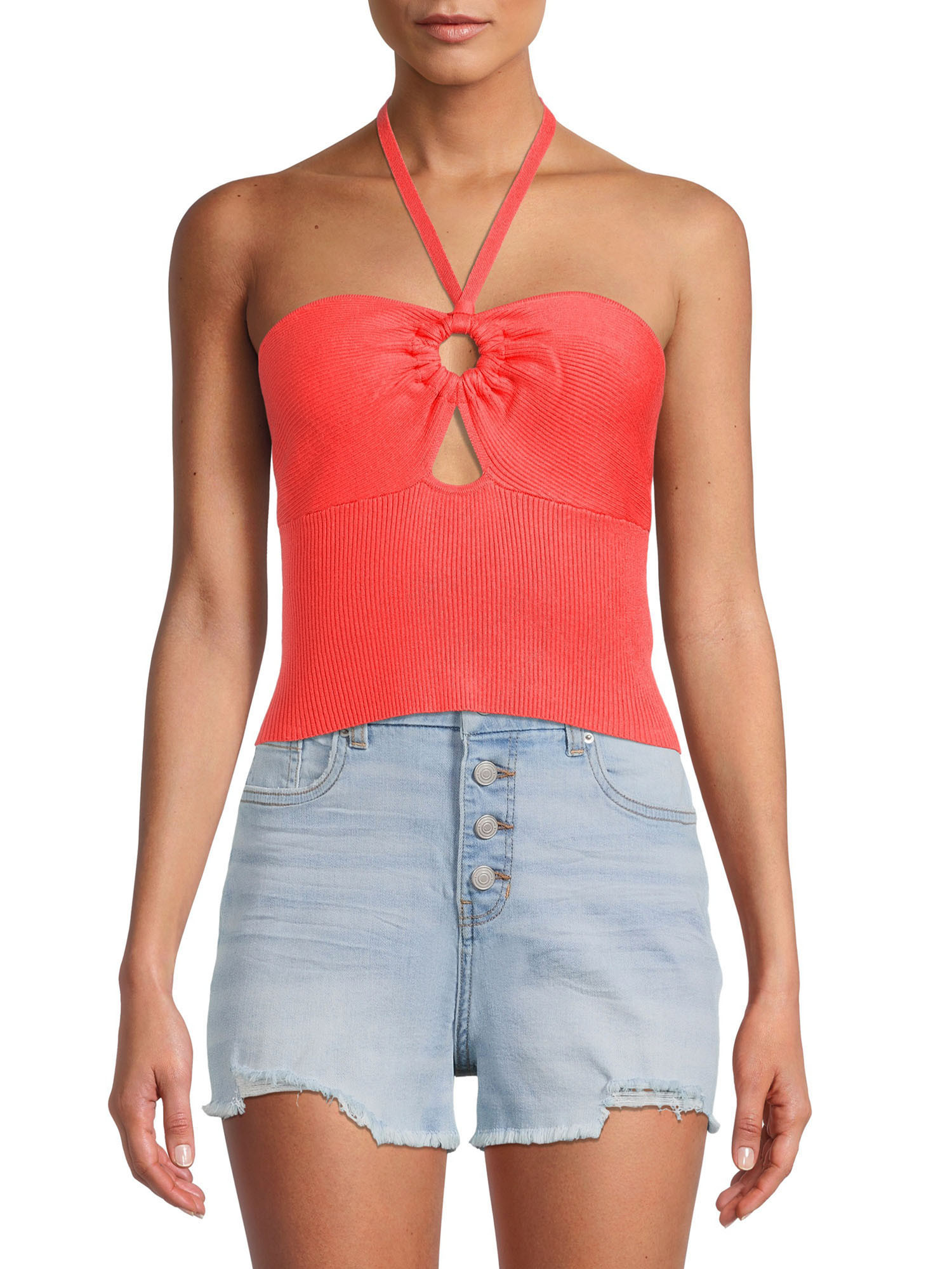 No Boundaries Juniors Tie Neck Halter Top - Walmart.com | Walmart (US)