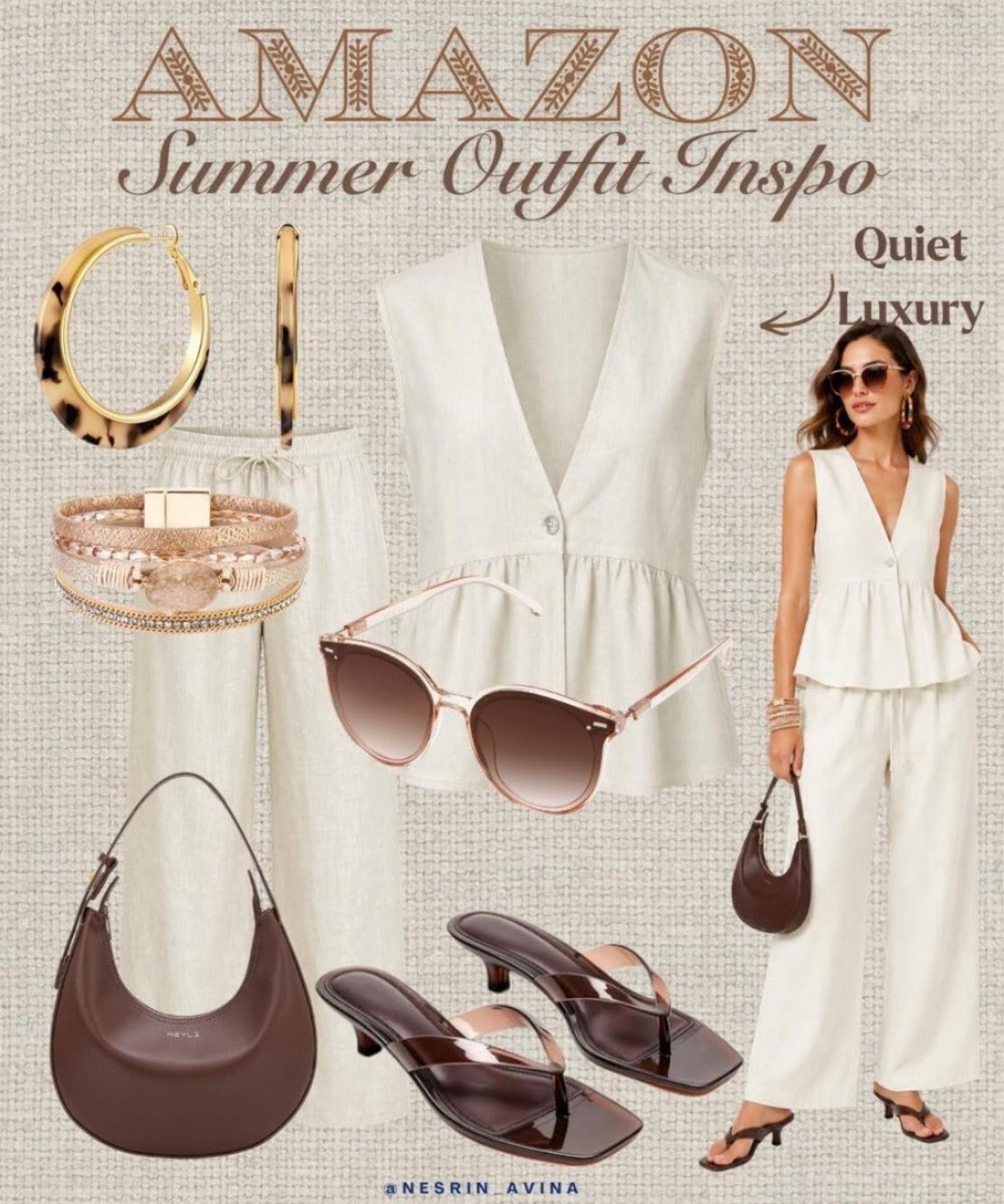 amazon outfit
neutral summer outfit 
resort wear
brown bag
brown sandals
brown sunglasses
jewelry 
complete outfit 
ootd 
summer vacation 
vacation outfits over 49

#LTKSaleAlert #LTKOver40 #LTKootd