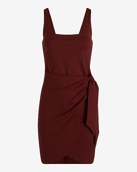 Body Contour Square Neck Wrap Front Mini Dress | Express