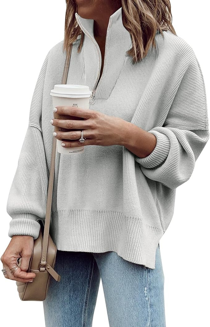 Imily Bela Womens Tunic Sweater Fall Long Sleeve 1/4 Zip Pullover Sweaters Oversized Slouchy Ribb... | Amazon (US)