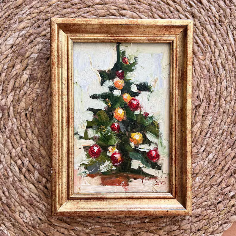 Christmas Tree Oil Painting: Semi-Abstract Impressionist Wall Art | Etsy (US)