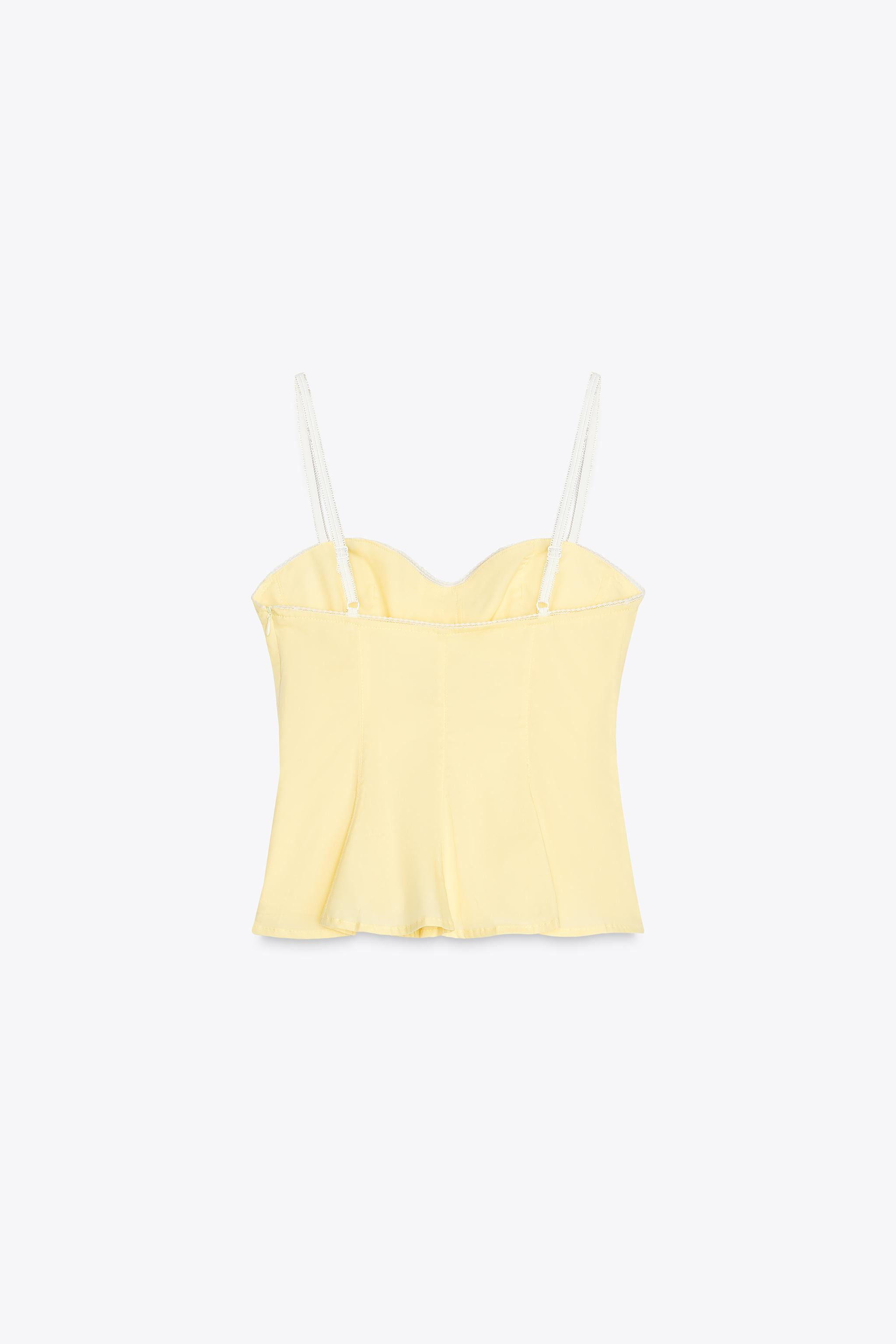 PEPLUM POPLIN TOP WITH BOW Yellow Blue/White | Zara US