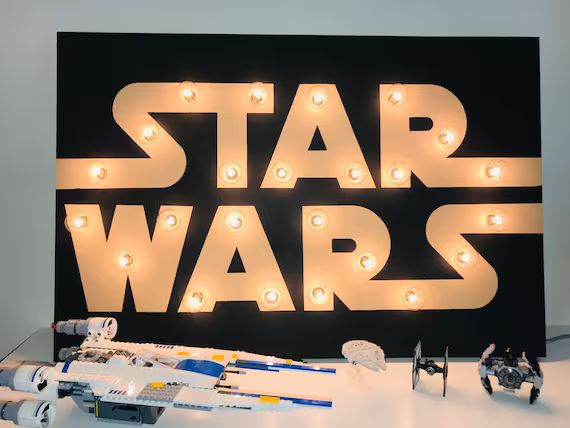 Star Wars Wall Decor Logo Sign With Marquee Style Lights  | Etsy | Etsy (US)