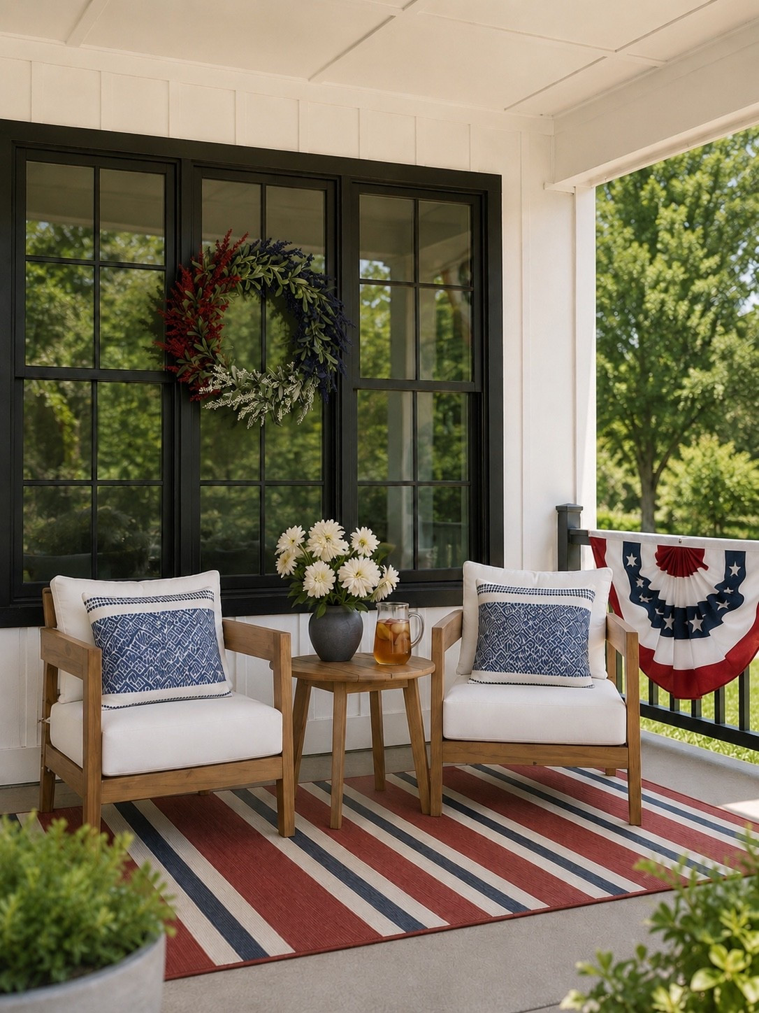 Patriotic Porch Decor

This cozy porch setup is the perfect blend of classic Americana and modern farmhouse style. The layered patriotic accents, warm wood tones, and blue patterned pillows create such a welcoming outdoor space for summer gatherings and holiday weekends.

Follow @farmtotablecreations on Instagram for more cozy home finds and trending decor.

Everything linked on my LTK.#PatioDecor #PorchDecor #ModernFarmhouse #OutdoorLiving #PatrioticDecor #SummerDecor #CozyHome #FrontPorchStyle #OutdoorStyling #BackyardInspo #NeutralHome #FourthOfJulyDecor #OutdoorEntertaining #LTKStyle

#LTKHome #LTKSaleAlert #LTKHome #LTKSeasonal