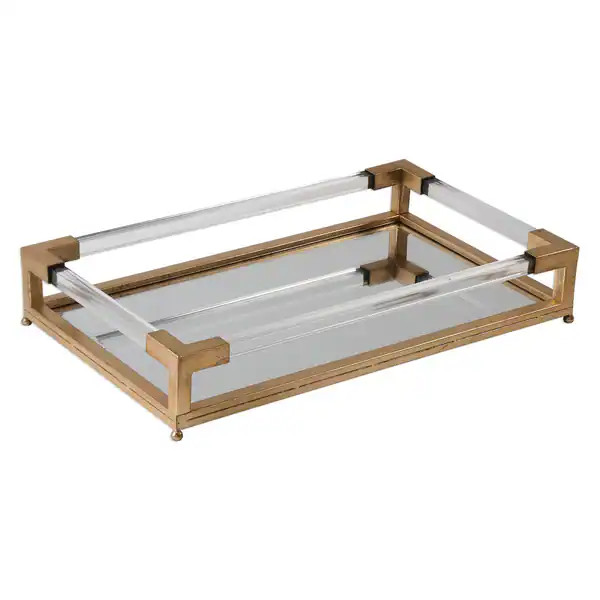 Uttermost Balkan Glam Antique Gold Leaf Mirrored Tray | Bed Bath & Beyond