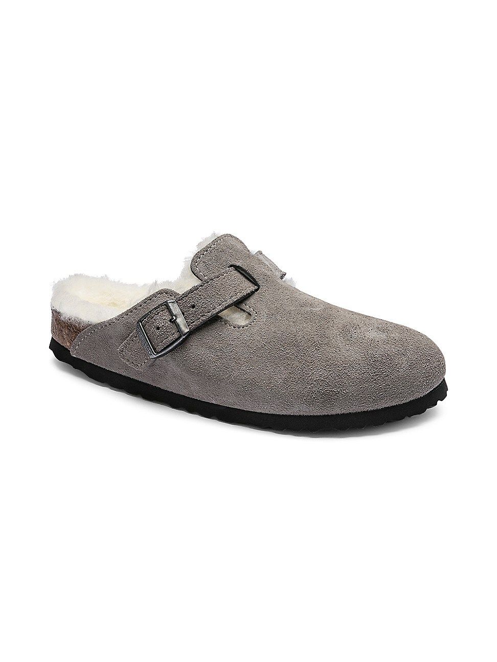 Women's Boston Shearling-Lined Suede Clogs - Stone Coin - Size 6 | Saks Fifth Avenue