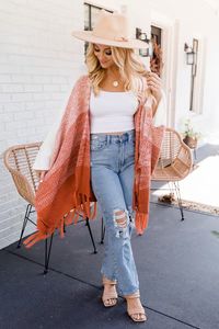 Finally Together Orange Ombre Fringe Poncho | The Pink Lily Boutique