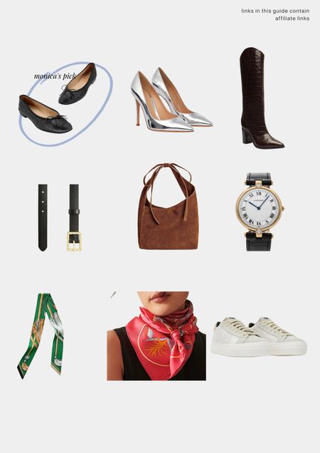 Fall capsule accessories, Ballerina flats, Chanel flats, silver heels, boots, Hermes twilly, scarf, carrier watch, sneakers, soludos, amazon shoes, suede bag, fall bag, j crew belt 

#LTKstyletip #LTKfindsunder100 #LTKxPrime