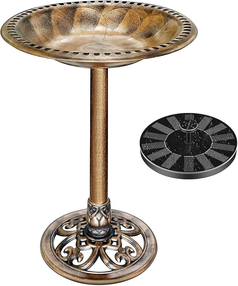 VIVOHOME Polyresin Antique Outdoor Golden Garden Bird Bath and Solar Powered Round Pond Fountain ... | Amazon (US)