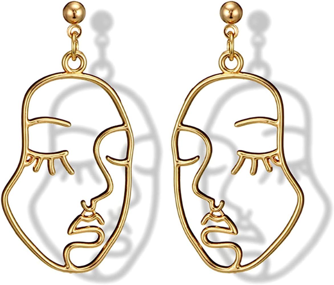 Pierced Gold Abstract Geometric Face Earrings Gold Tone Hollow Earrings for Women Fashion Vintage... | Amazon (US)