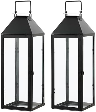 SAFAVIEH Lighting Collection Ruane Black Metal/Clear Glass Outdoor Lantern Set of 2 | Amazon (US)