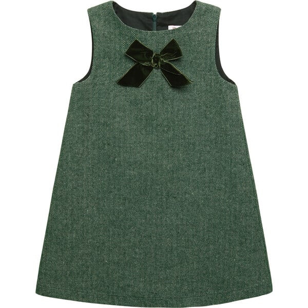 Georgina Bow Dress, Green Herringbone | Maisonette