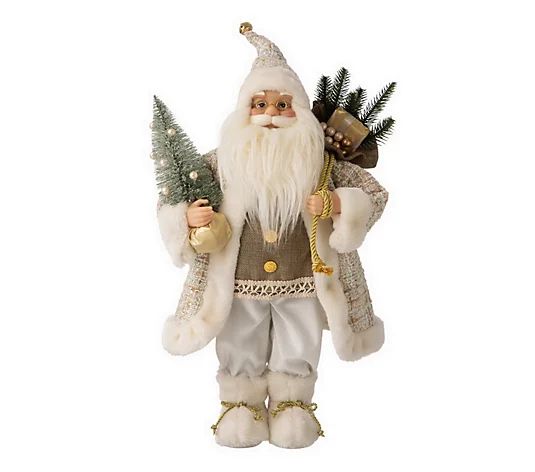 Glitzhome Farmhouse White Christmas Santa withTree and Balls - QVC.com | QVC