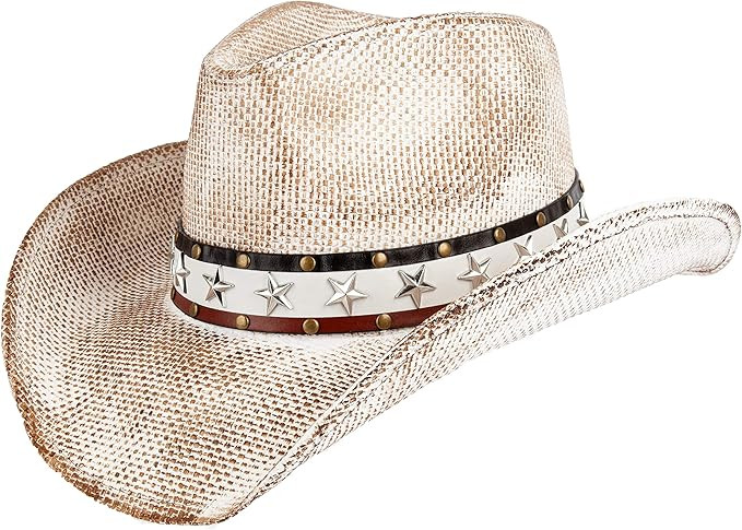 Queue Essentials Men & Women's Woven Straw Cowboy Cowgirl Hat Western Outback w/Wide Brim | Amazon (US)