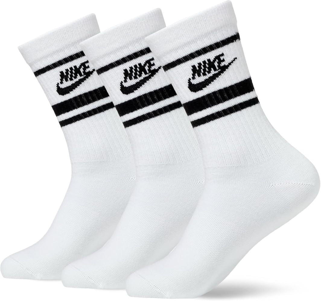 Amazon.com: Nike Unisex Sportswear Dri-Fit Everyday Essential Crew Socks (3 Pairs), White/Black/B... | Amazon (US)