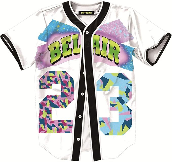 HOP FASHION Unisex 90s Theme Party Hip Hop Bel Air Baseball Jersey Short Sleeve Tops for Birthday... | Amazon (US)