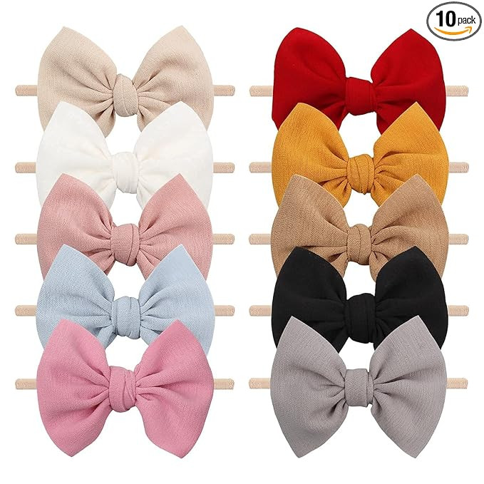 YanJie 4.5'' Nylon Bow Headbands for Baby Girls - Handmade Tied Bows Hair Accessories for Infants... | Amazon (US)