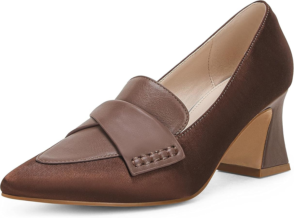 Women's Chunky Block Low Heels Pumps Stitching Retro Work Office Dress Shoes | Amazon (US)