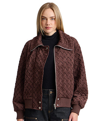 Women's Oversized Basketweave Faux Suede Bomber Coat | Macy's