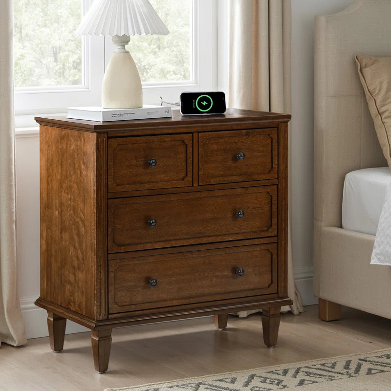 Amberlyn Transitional 4-Drawer Accent Chest with Built-In Divider Tray and Charging Station | Wayfair North America