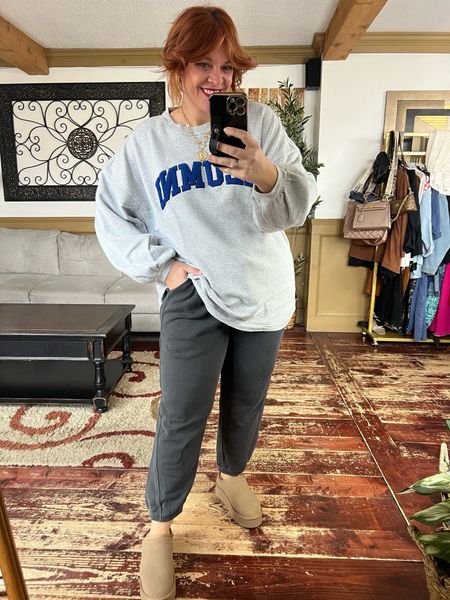 Oversized sweatshirts and sweatpants- I can wear size large or xl (large fits better these days since these can stretch out fyi)

#LTKmidsize #LTKsalealert #LTKfindsunder50