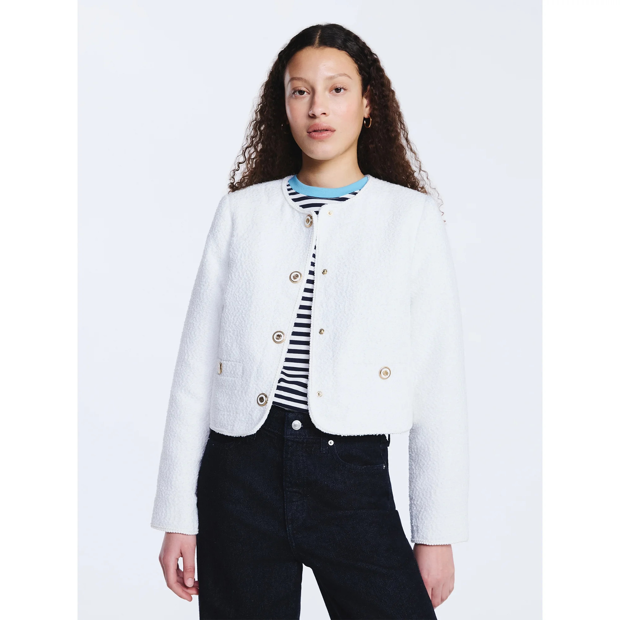 Free Assembly Women's Collarless Nubby Jacket with Long Sleeves, Sizes XS-XXL | Walmart (US)