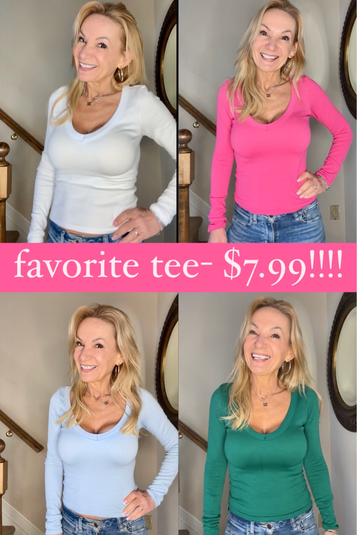 How is this 7.99???  The quality, the fit, the colors…can you tell I’m obsessed?

They run on the small side- I’m wearing XS in all of them but the white which is a small. XS looks slightly cropped with these lower rise jeans. Just to give you a heads up!

xoxo
Elizabeth 

#LTKover40 #LTKfindsunder50