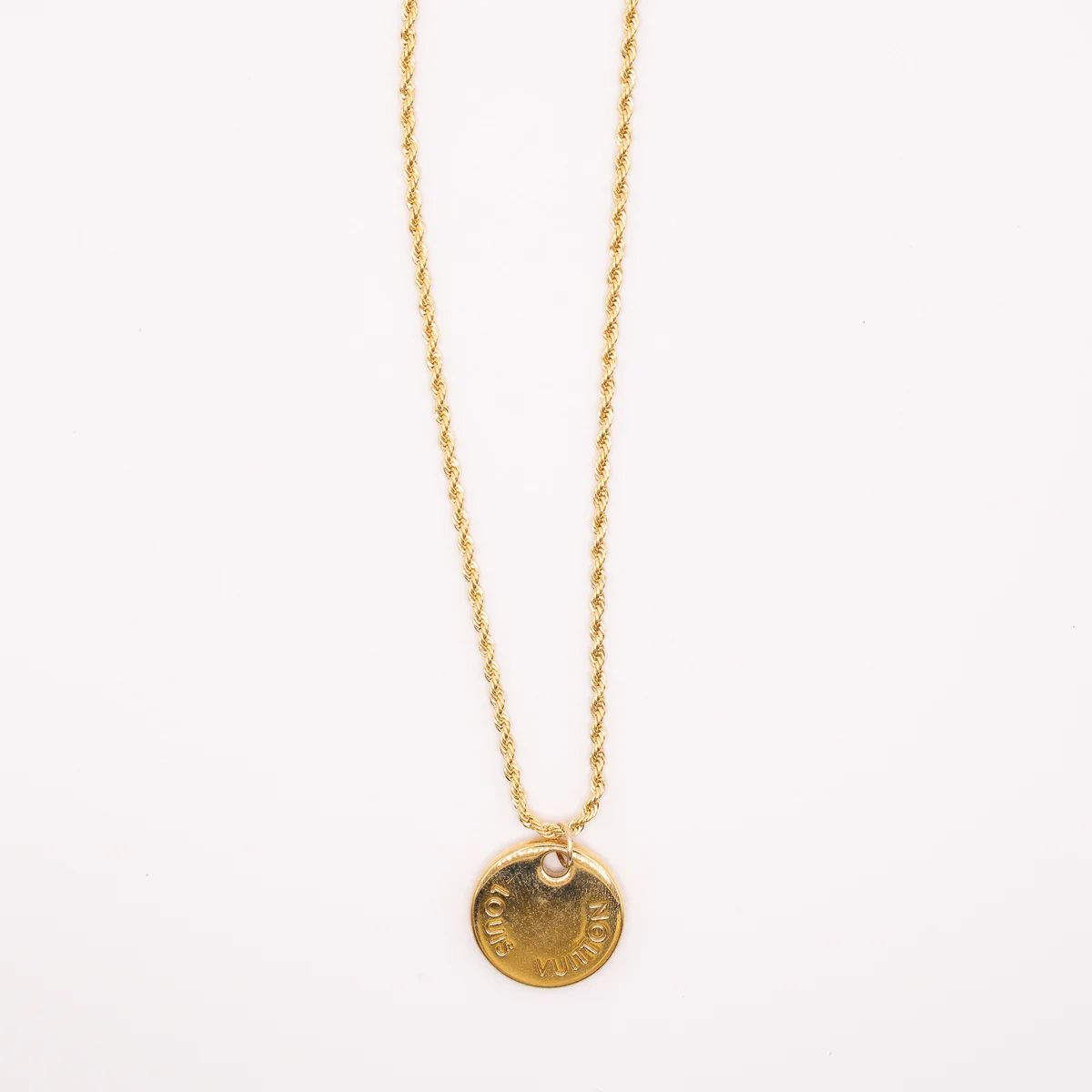Limited Edition 18k Yellow Gold Rope Chain Necklace with Upcycled LV Circle Pendant | Spark*l
