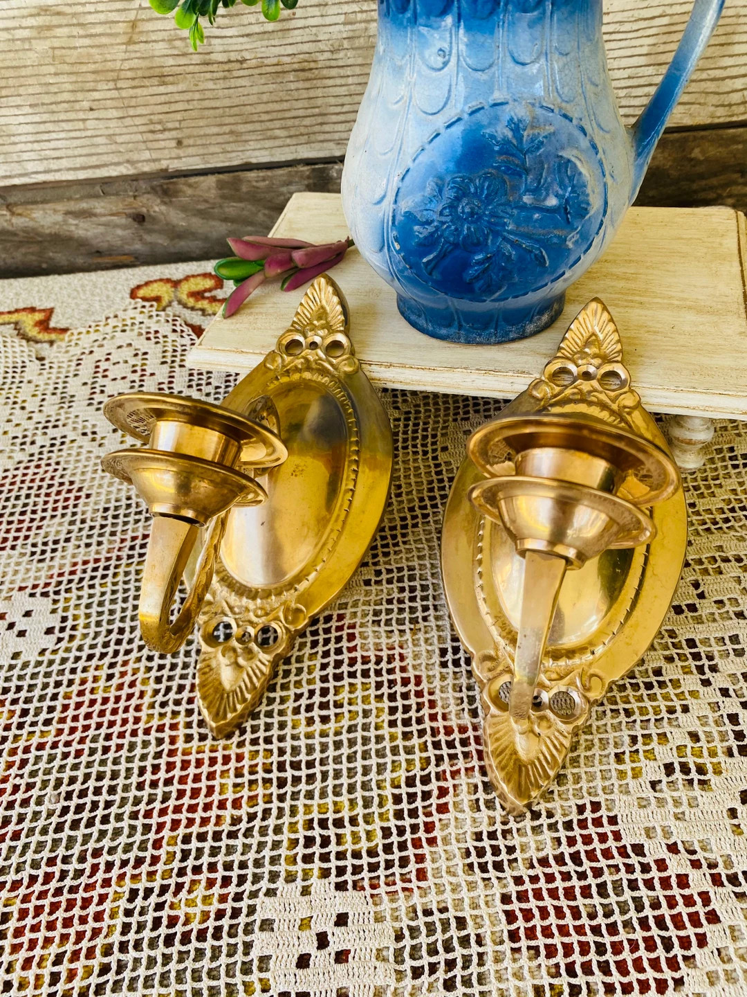 Pair of Victorian Antique Brass Wall Sconces - Etsy | Etsy (US)